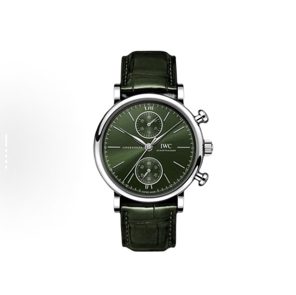 IWC Baitao Fino Series Automatic Mechanical Movement 30m Waterproof Men's Watch Swiss Watch 39mm Green Dial Stainless Steel Case Crocodile(166)12