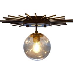 Small Black Flush Mount Ceiling Light with Glass Globe Sputnik Starburst 