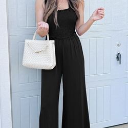 Black Dressy Sleeveless Smacked Jumpsuit Romper by Luxveer size M NWT