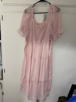 $10 Merokee Pink Polka Dot Chiffon Dress Ruffle Sleeves Women’s Medium
