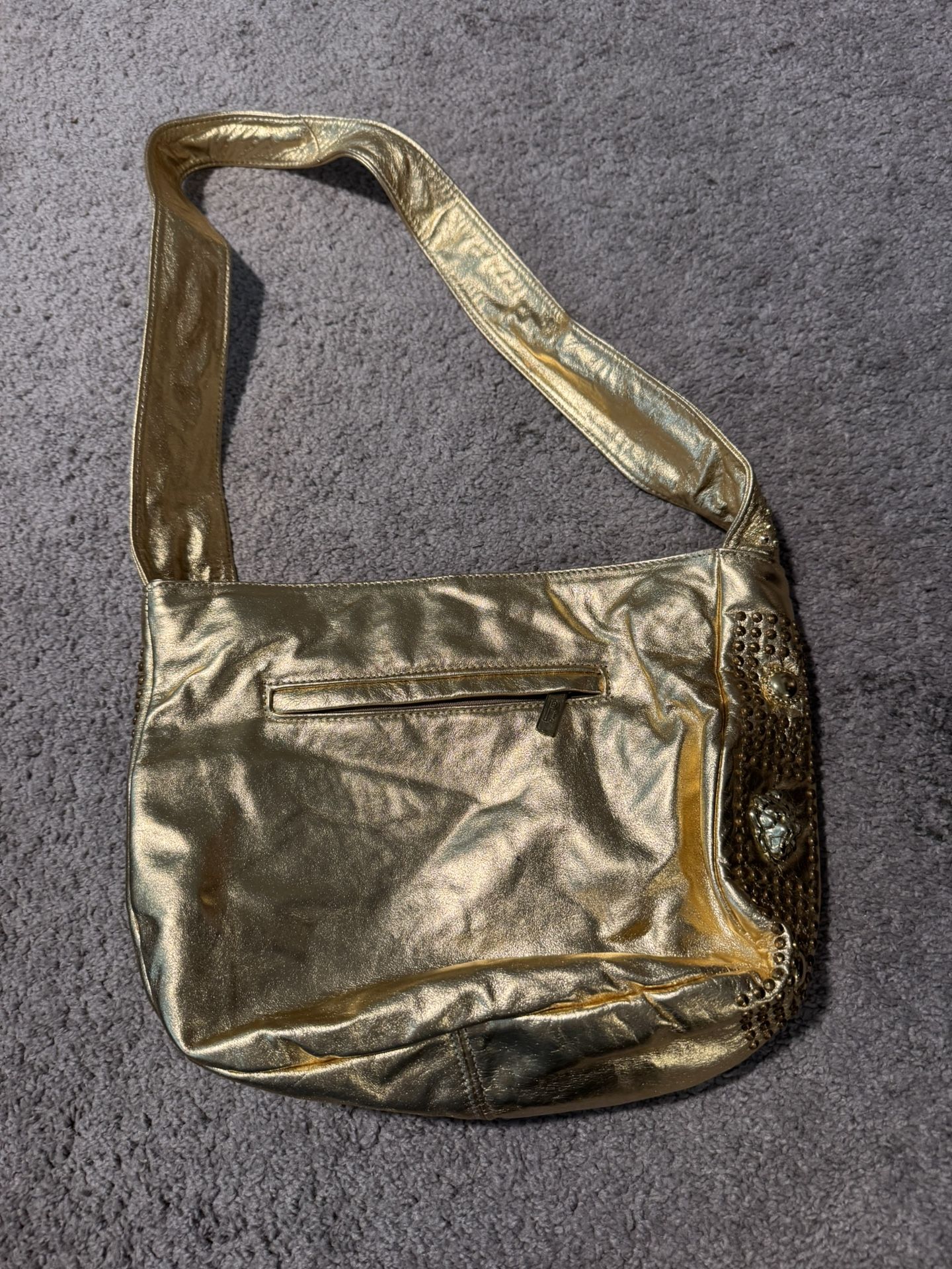 Gold Shining Leather with Silver metal Studs Handbag vintage 