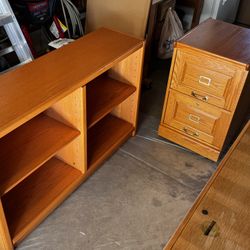 Oak Shelf And Filing Cabinet