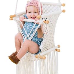 Hanging Swing Seat Hammock Chair for Infant to Toddler Beige Color Cotton