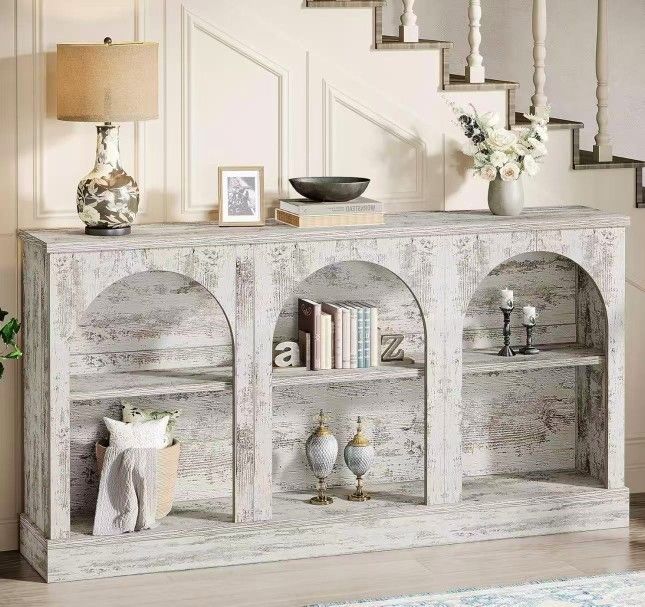 JW0994 Farmhouse Console Table, 63-Inch Long Entryway Table with 3 Tier Storage, Wooden Rectangular Sofa Table Behind The Couch for Entrance, Hallway,