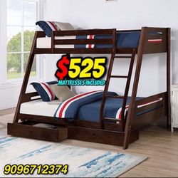 Twin Full Expresso Bunkbed With Ortho Mattress Included 
