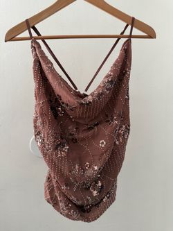 Sequin Floral Cowl Neck Cami Top