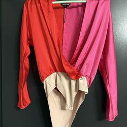 Women’s  Satin Pink And Red Bodysuit Size Medium NWT 