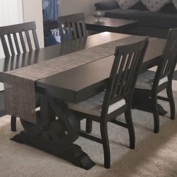 Dining Table Set – 6 Chairs Included – Dark Brown – Clean
