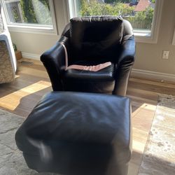 Dark Brown Leather Chair with Ottoman 