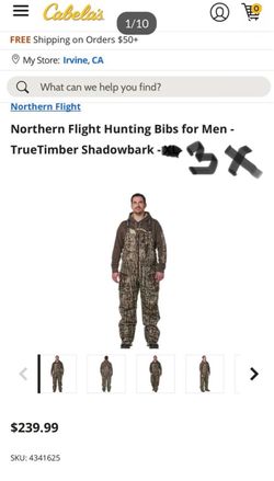 Hunting or fishing Northern Flight Hunting Bibs for Men - TrueTimber Shadowbark - 3XL
