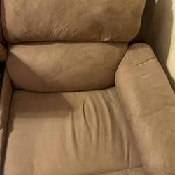 Brown Fabric Leather Recliner 2 Seat Couch 