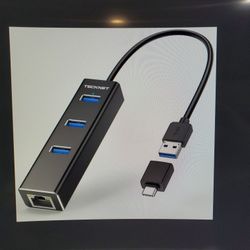 USB C or A To Gigabit Ethernet Adapter w/ 3, 3.0 USB Port Wired Network Adapter