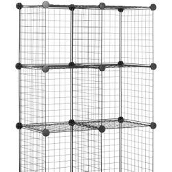 Amazon Basics 6 Storage Shelves with 6 Cube Wire Grid, Stackable Cubes, Black, 14" D x 14" W x 14" H 
