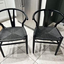 2 Black Wishbone Weave Chairs