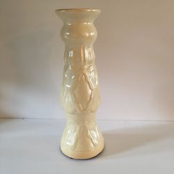 Off-White Ceramic Pearlescent Pillar Candle Holder 13" x 3.75"