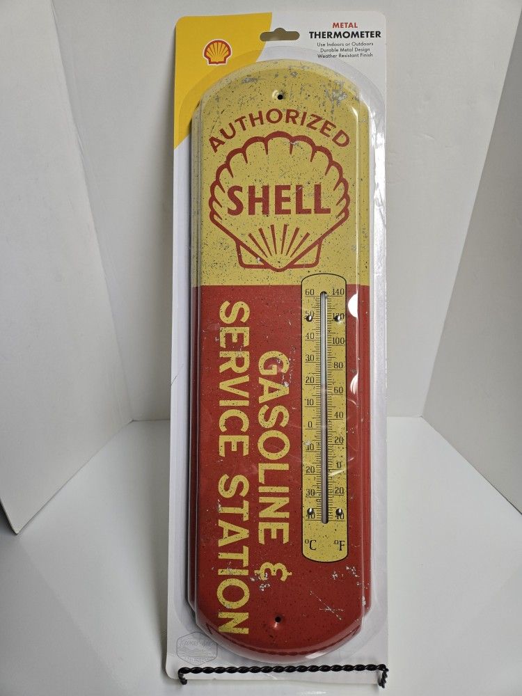 Shell Gasoline & Service Station Thermometer Metal Sign.