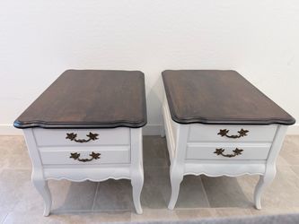 Solid Wood Side Tables / Nightstands Set – White & Dark Wood Top