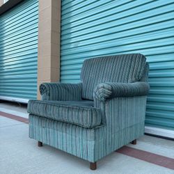 Vintage MCM Plush Striped Emerald Green Roll Arm Lounge Chair •FREE DELIVERY•