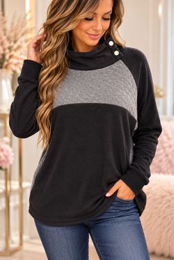 NWT Black and Gray Color Block Cowl Neck Sweatshirt
