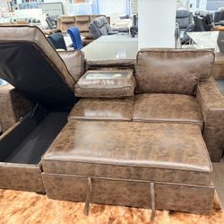 Tobacco Brown Sleeper Sofa Sectional Couch 
