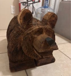 Hand-Carved Sequoia Tree Wooden Bear Sculpture