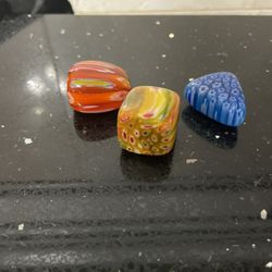 Set of 3 Vinice Murano Crystal Specimen Multicolored Glass