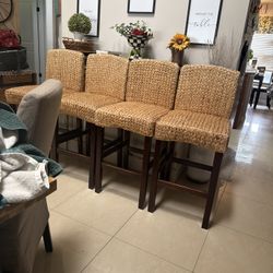 Set of 4 Woven Bar Stools