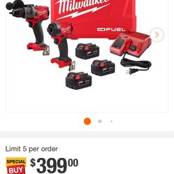 M18 FUEL 18- V Brushless Cordless Hammer Drill and Impact Driver Combo Kit (2-Tool) with (3) 5.0Ah Batteries.  Also Included A PACKOUT 3 Drawer 22 