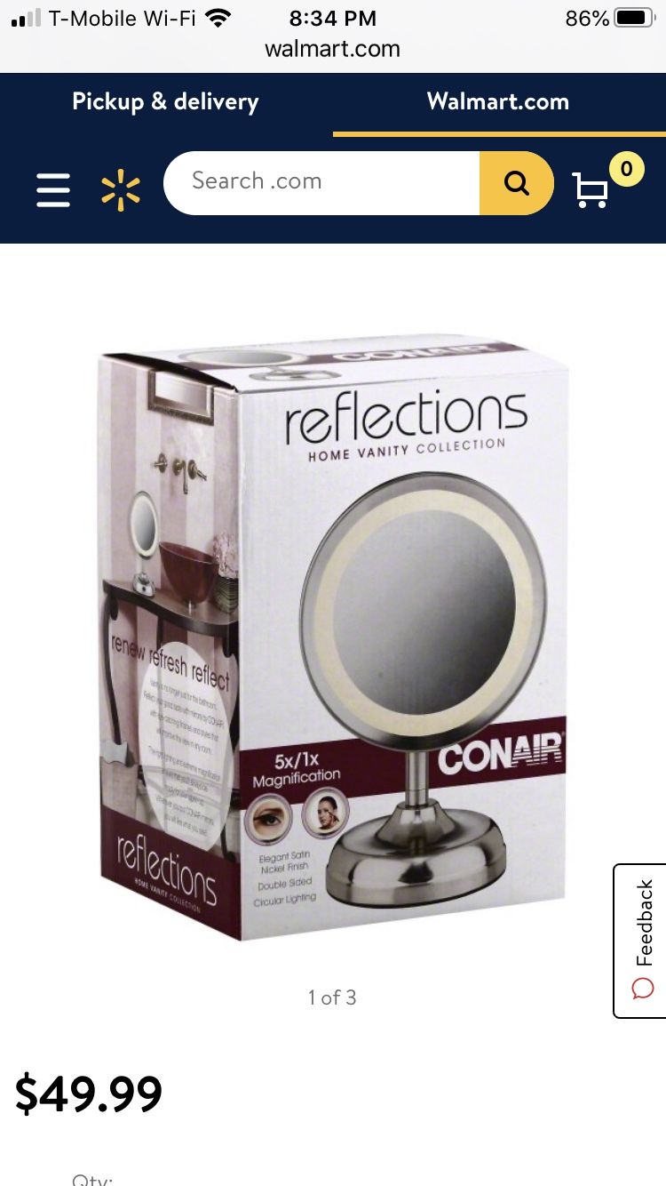 Conair Double-Sided Lighted Mirror, Satin Nickel Finish