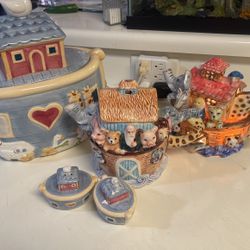 Vintage Noah’s Ark Cookie Jar, Nightlight, Tea Kettle ,Salt And Pepper Shakers