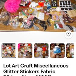 Lot Art Craft Miscellaneous Glitter Stickers Fabric Ribbon (Item #1082)