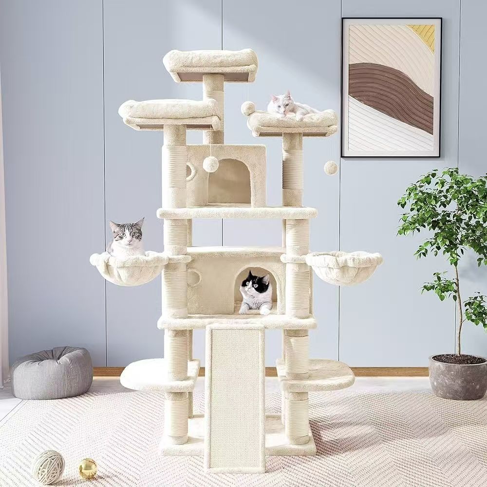 68-inch cat tree/house and towers for large felines/scraper post/large multi-level climbing tree with condo/beige $70