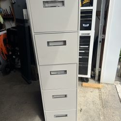 5 Drawer Filing Cabinet. No Key. 59” H x 15” W x 28 1/2” D. Must Pickup Heavy !!