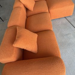 93.5 “ Sectional Sofa Couch, Modern U Shaped Sectional Couch with Ottoman, Modular Sectional Sofa Cloud Couches for Living Room (Orange, 3 Set + 1 Ott