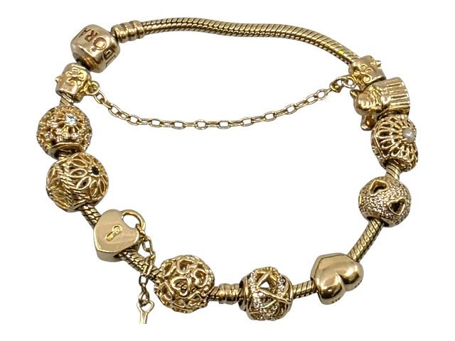 Pandora Solid 14k Yellow Gold Charm Bracelet with Charms 43.90 grams 7.5" Length