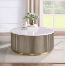 Jason Greige Round White Marble Top Coffee Table