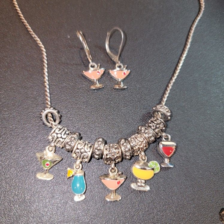 Dangly Charm Necklace and Earring Set