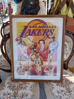 Vintage Los Angeles Lakers 1987 NBA Championship Team poster Wood Framed 30"X24"
