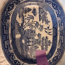 Antique Blue Willow pattern serving platter