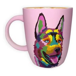 🐾 New! Soft Touch German Shepherd Pink 18 Oz Ceramic Coffee Mug Cool Touch Handle Coffee Cup