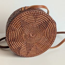 Rattan Round Bag Purse Handcrafted In Vietnam
