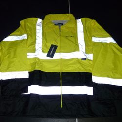 Rivian Hi-Vis Reflective Contrast Rain Jacket w/ Hood & Pockets - Multiple Sizes