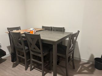 Gray Counter Height Dining Table Set with 6 Chairs