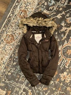 Vintage Red Line Stitch Hollister Faux Fur Zip Up Hoodie