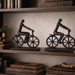 Modernist Cast Iron Bicyclist Bookends - Giacometti Style