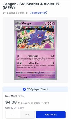 Gengar MEW 095/165 151 Holographic Holo Pokemon Card