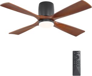 Wood  Flush Mount Ceiling Fan with Lights