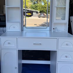 White Vanity Desk with Mirror