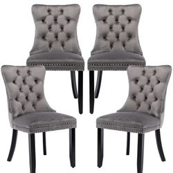 New in box set of 4 grey velvet dining chairs solid wood frame 