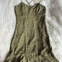 ZARA light Green Leopard Print Cross Back Dress